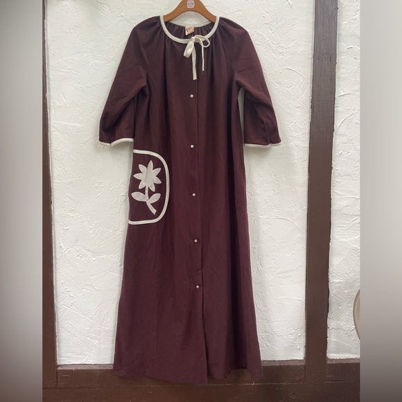 Vintage Groovy Bathrobe / 60’s/70’s Flower Power Robe Housedress Brown - Picture 6 of 10